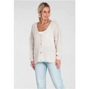 Cardigan scurt dama - pulover cu nasturi decorativi - bej - material tricotat - poliester imagine