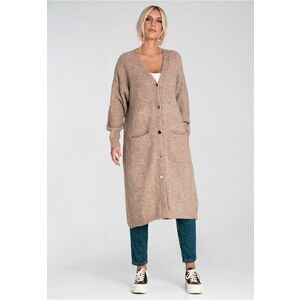 Cardigan lung maro - tricotat - cu nasturi - croi lejer - buzunare - acril poliester imagine