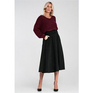 Fusta midi neagra - evazata - cu curea - material sintetic imagine