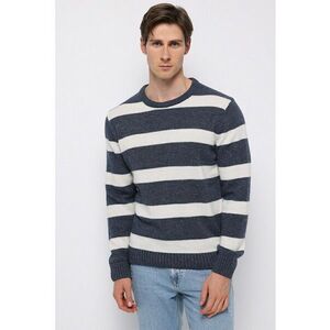 Pulover tricotat fin cu model in dungi - Alb murdar/Bleumarin imagine