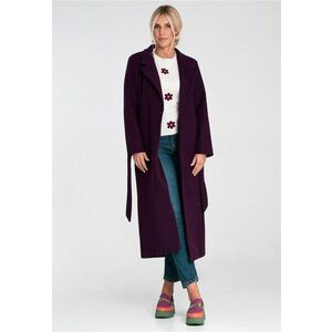 Palton dama - lung - violet - cu curea - tesatura din amestec de lana imagine