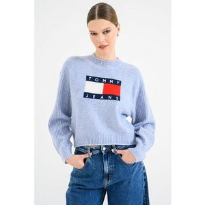 Pulover cu decolteu la baza gatului si logo - Albastru lavanda imagine