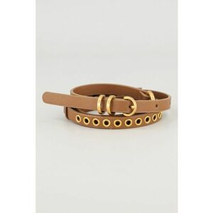 Curea ingusta de piele cu detalii metalice - Caramel imagine