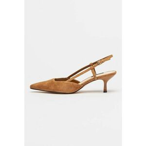 Pantofi slingback din piele intoarsa cu toc si catarama - Maro cognac imagine