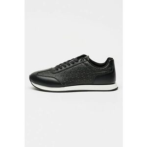 Pantofi sport din piele cu model monograma in relief - Negru imagine