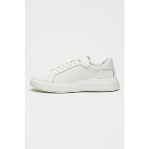 Pantofi sport low-cut de piele cu aspect masiv si monograma - Alb imagine