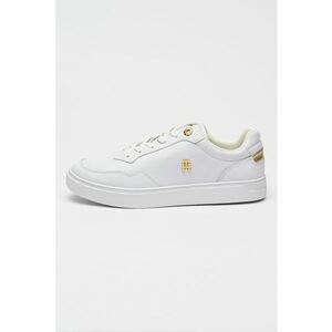 Pantofi sport low-cut de piele cu logo metalic - Alb/Auriu imagine