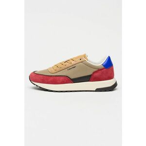 Pantofi sport din piele cu garnituri de piele intoarsa - Rosu inchis/Kaki imagine