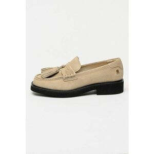 Pantofi loafer de piele intoarsa cu talpa plata - Bej imagine