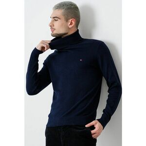 Pulover din amestec de bumbac organic si casmir cu guler inalt - Bleumarin imagine