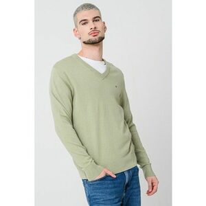 Pulover din amestec de bumbac organic si casmir cu decolteu in V - Verde sparanghel imagine