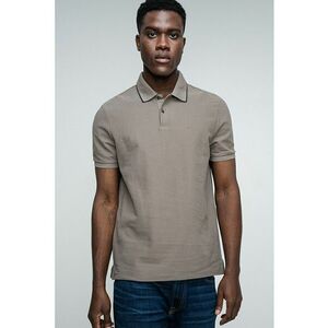 Tricou polo din bumbac pique - Kaki imagine