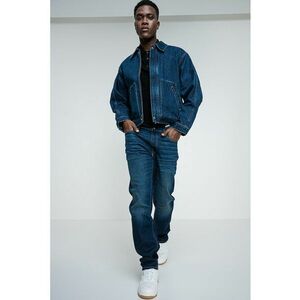 Jacheta din denim cu fermoar - Albastru inchis imagine