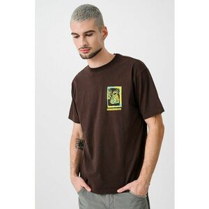 Tricou de bumbac cu design grafic - Maro inchis/Turcoaz imagine
