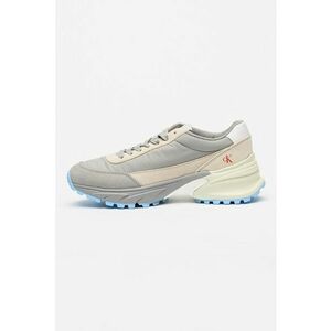 Pantofi sport demi-wedge din piele intoarsa si material textil - Gri/Maro taupe deschis imagine