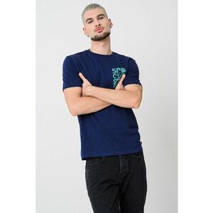 Tricou de bumbac organic cu logo pe piept - Albastru inchis imagine