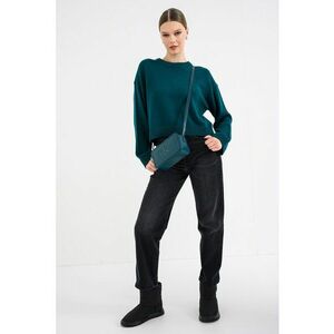 Pulover uni din bumbac cu maneci cazute - Verde inchis imagine