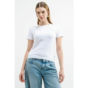 Tricou slim fit cu decolteu la baza gatului - Alb imagine