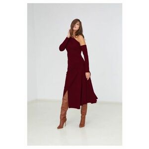 Rochie midi cu fusta asimetrica si un umar decoltat Melrose imagine
