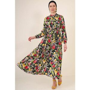 Rochie maxi dama HiCCUP - viscoza - model floral - Negru imagine