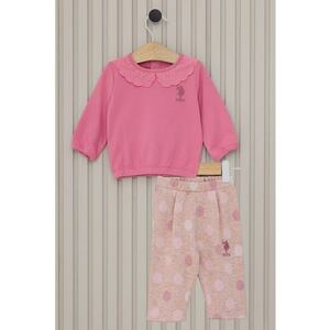 Set de bluza si pantaloni din amestec de bumbac - Roz/Roz pal imagine