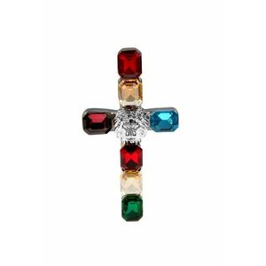 Brosa argintie - in forma de cruce - cu pietre multicolore - Kristiana C7 - imagine