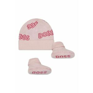 Set de caciula si cizme de casa cu logo - 3 piese - Roz pastel imagine