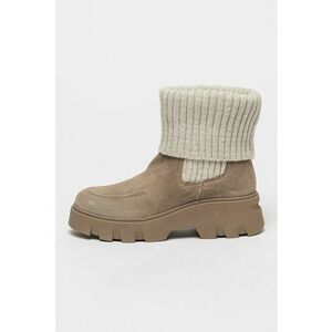 Ghete Chelsea de piele intoarsa cu segment din tricot - Maro taupe/Gri deschis melange imagine
