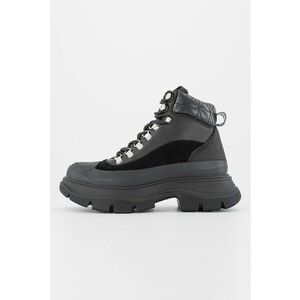 Ghete masive de piele cu garnitura de piele intoarsa - Negru imagine