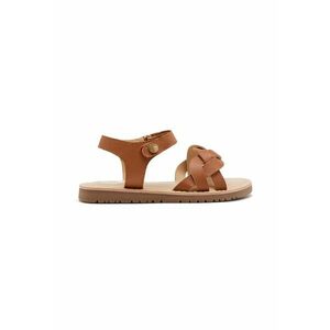 Sandale din piele cu talpa plata si inchidere velcro - Caramel imagine