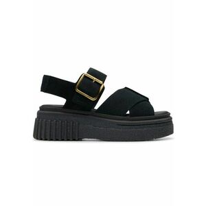 Sandale cu platforma dama - piele intoarsa - negru - imagine