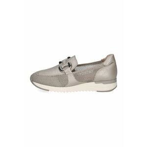 Pantofi loafer de piele si piele ecologica cu detalii perforate - Grej imagine