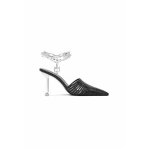 Slapi dama - CHROMED - Piele naturala - Negru - Negru imagine