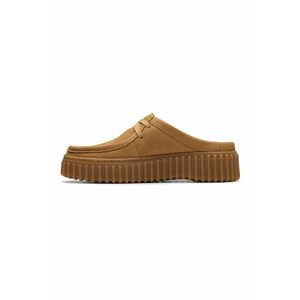 Saboti din piele intoarsa si piele cu logo - Caramel imagine