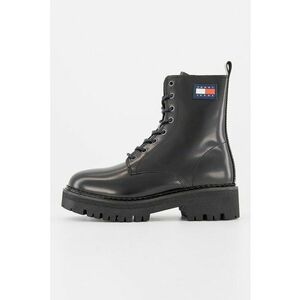 Bocanci din piele cu aplicatie logo - Negru imagine