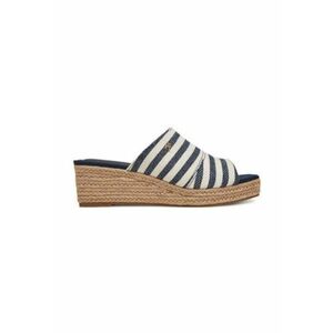 Papuci cu platforma dama - material textil - alb/bleumarin - imagine