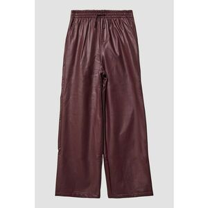 Pantaloni din piele ecologica cu croiala ampla si talie ajustabila - Visiniu imagine