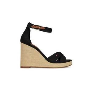 Sandale dama - negru - material textil - toc cu platforma - imagine