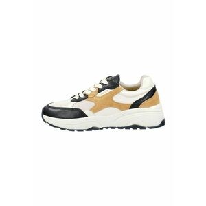 Pantofi sport cu talpa wedge si garnituri din piele intoarsa si plasa Newile - Negru/Alb optic/Caramel imagine
