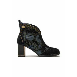 Botine dama - piele naturala - imprimeu floral - toc stabil - negru imagine