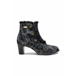 Botine dama - piele naturala - negru - model floral imagine