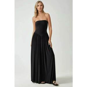 Rochie maxi fara bretele - neagra - jerseu - cu buzunare ascunse imagine