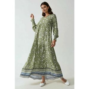 Rochie maxi - viscoza imprimata - guler rotund - verde imagine