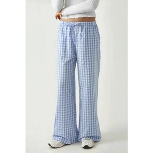 Pantaloni dama - pantaloni largi in carouri - albastru - textil imagine