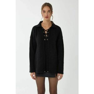 Pulover dama Relaxed Fit cu guler camasa - negru - tricot imagine