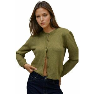 Cardigan dama - tricotat cu guler rotund - slim fit - verde - tricot imagine
