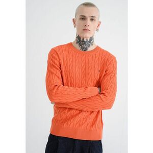 Pulover din bumbac organic cu model torsade - Portocaliu imagine