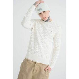 Pulover din bumbac organic cu model torsade - Alb imagine