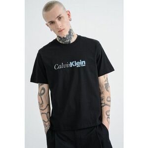 Tricou relaxed fit cu imprimeu logo pe piept - Negru/Albastru deschis imagine