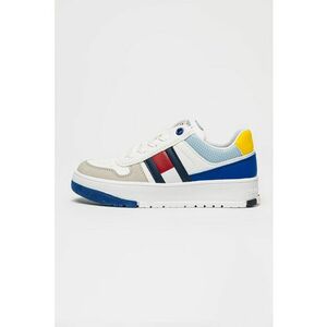 Pantofi sport din piele ecologica cu model colorblock - Alb/Albastru royal imagine